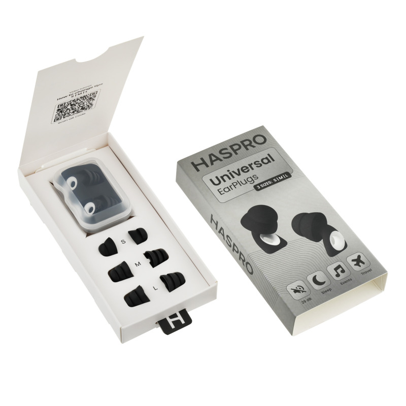 Haspro Univerzální špunty do uší, silikonové, 29 dB, koncovky (S,M,L), černá