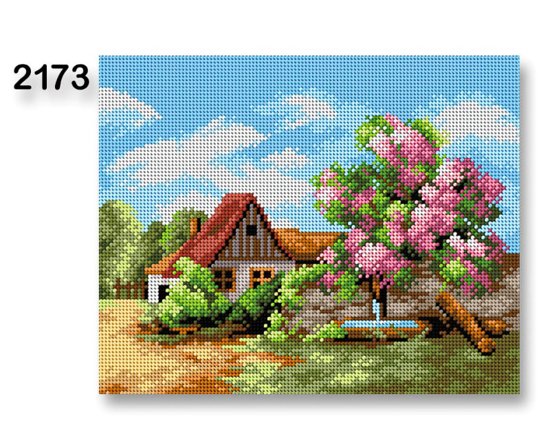 Stoklasa Vyšívací předloha, obrázek na vyšívání 70240/2173, dům, zeleno-modrá, 24x30cm