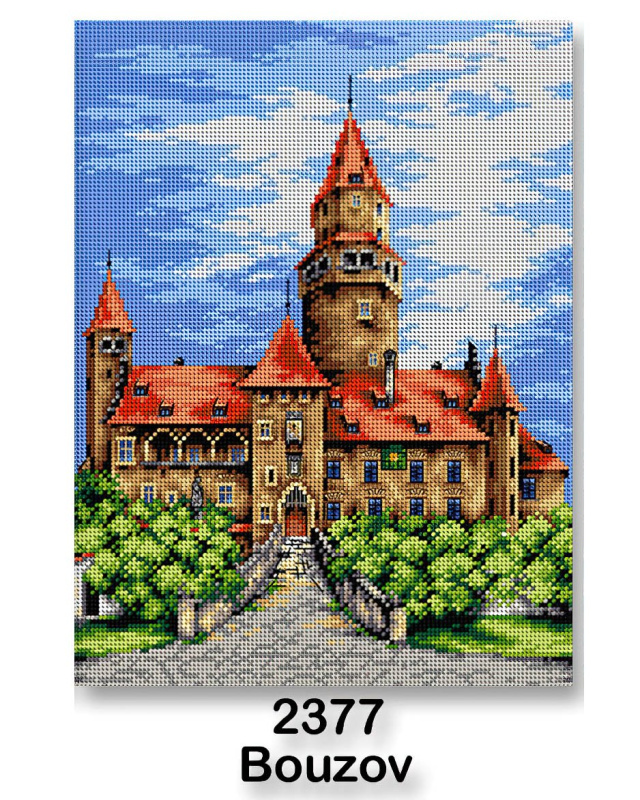 VTC Vyšívací předloha, obrázek na vyšívání 70243/2377, hrad Bouzov, zeleno-modrá, 30x40cm