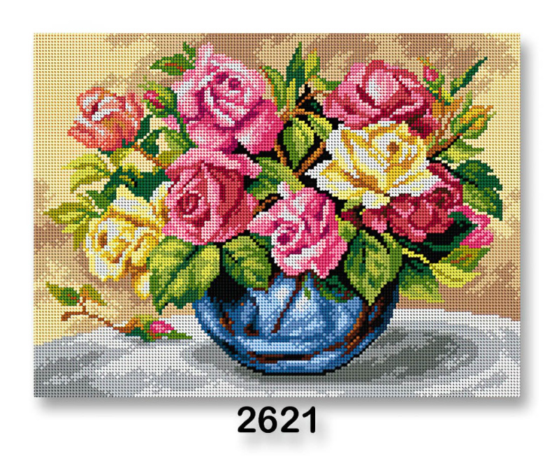 VTC Vyšívací předloha, obrázek na vyšívání 70243/2621, váza s květinami, růžovo-žlutá, 30x40cm