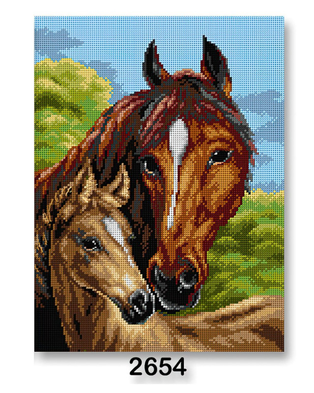 VTC Vyšívací předloha, obrázek na vyšívání 70243/2654, koně 1, hnědá, 30x40cm