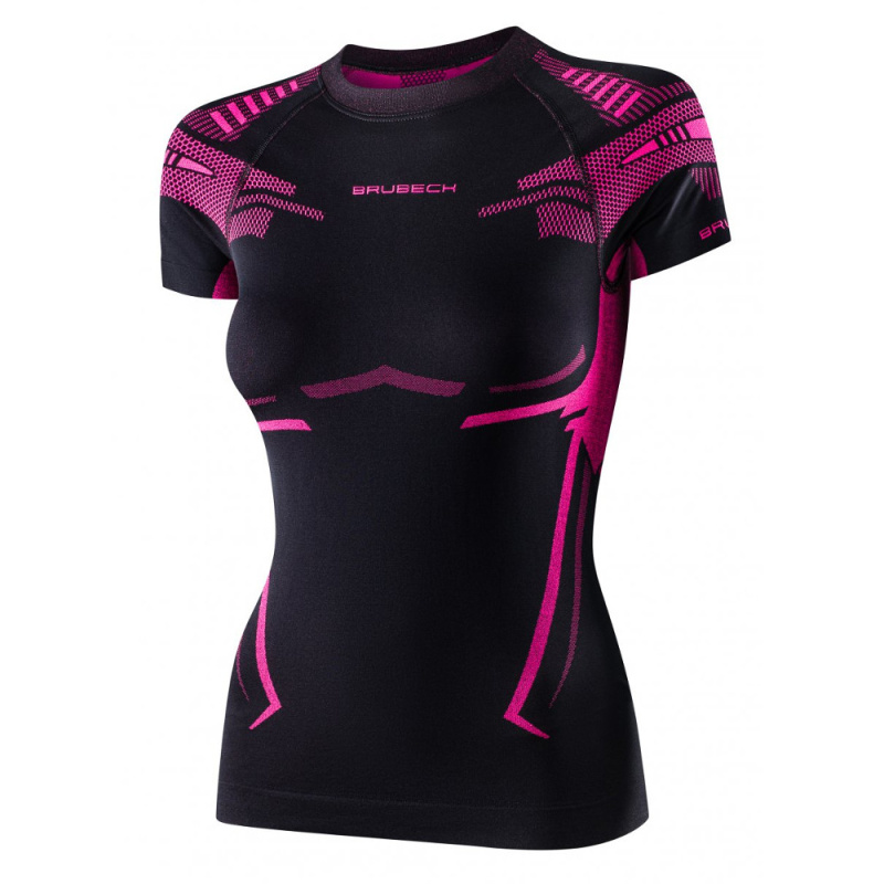 Dámské funkční triko Brubeck Dry s krátkým rukávem Black/Fuchsia M
