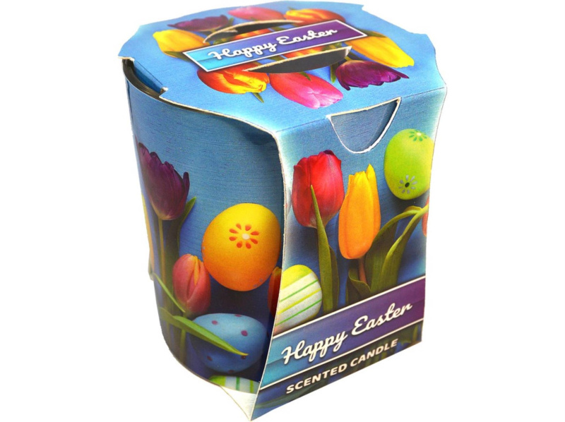 Skleněná svíčka velikonoční košík, 73x77 mm