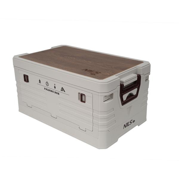 NCB4002 BÉŽOVÝ SKLÁDACÍ BOX S VÍKEM A DŘEVĚNOU DESKOU 2V1 32L NILS CAMP