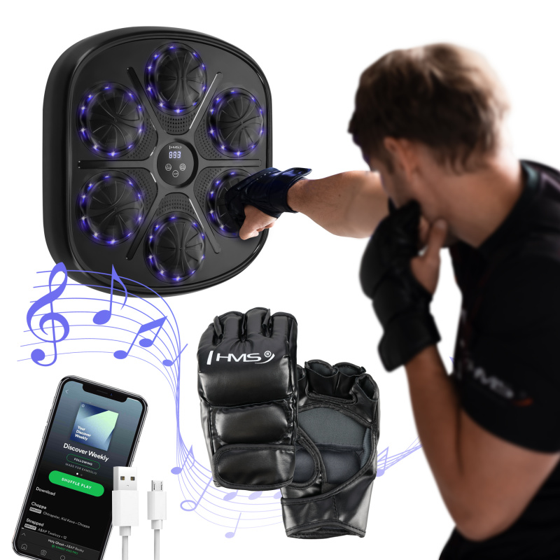 Elektronický boxerský terč s LED a Bluetooth HMS TB03 + rukavice