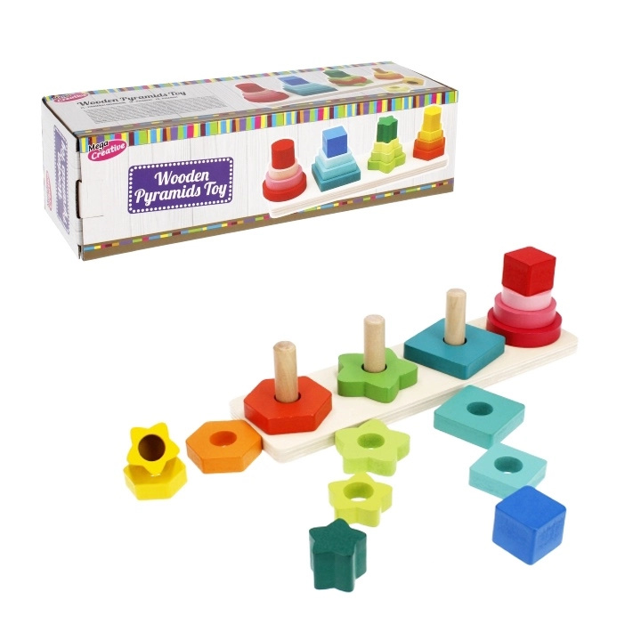 Dřevěná vkládačka – barevné pyramidy různých tvarů