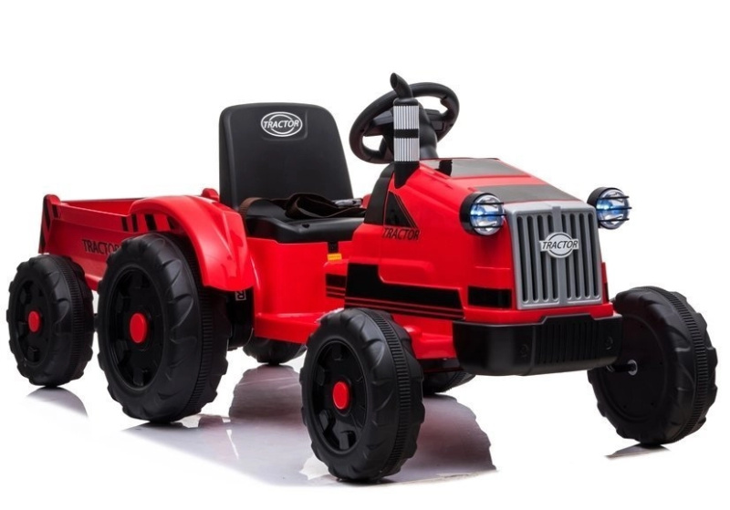 Elektrický traktor s přívěsem červený