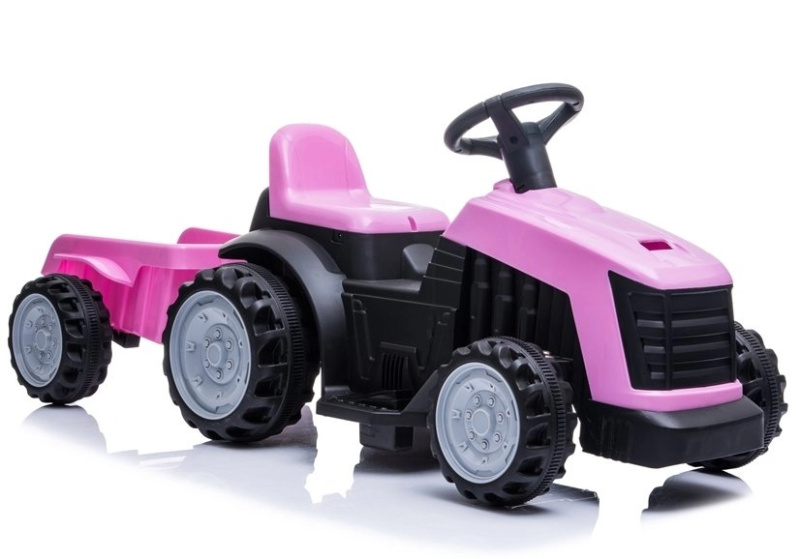 Růžový elektrický traktor s přívěsem
