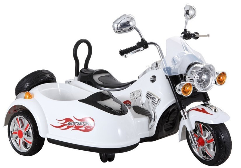 Dětská elektrická motorka Chopper s postranním vozíkem bílá