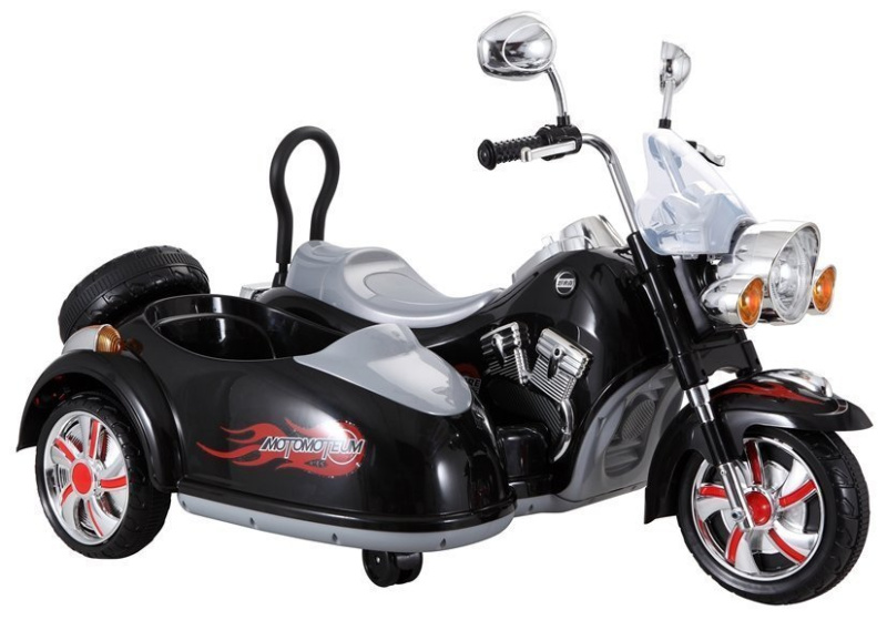 Dětská elektrická motorka Chopper s postranním vozíkem černá