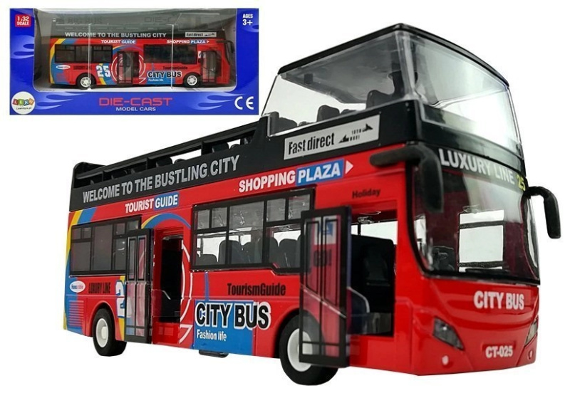 Lean Toys Turistický autobus Dvoupatrový Otevíratelné Dveře Červené