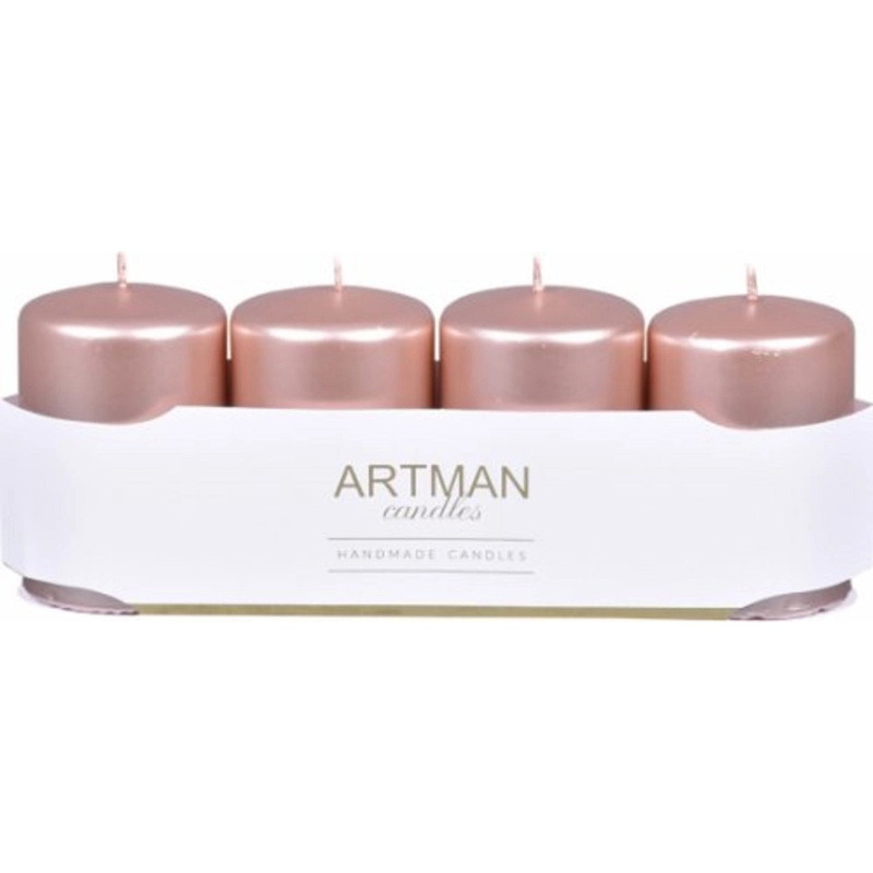 Adventní svíčky válcové metalické růžovo-zlaté 6 x 9 cm, 4ks
