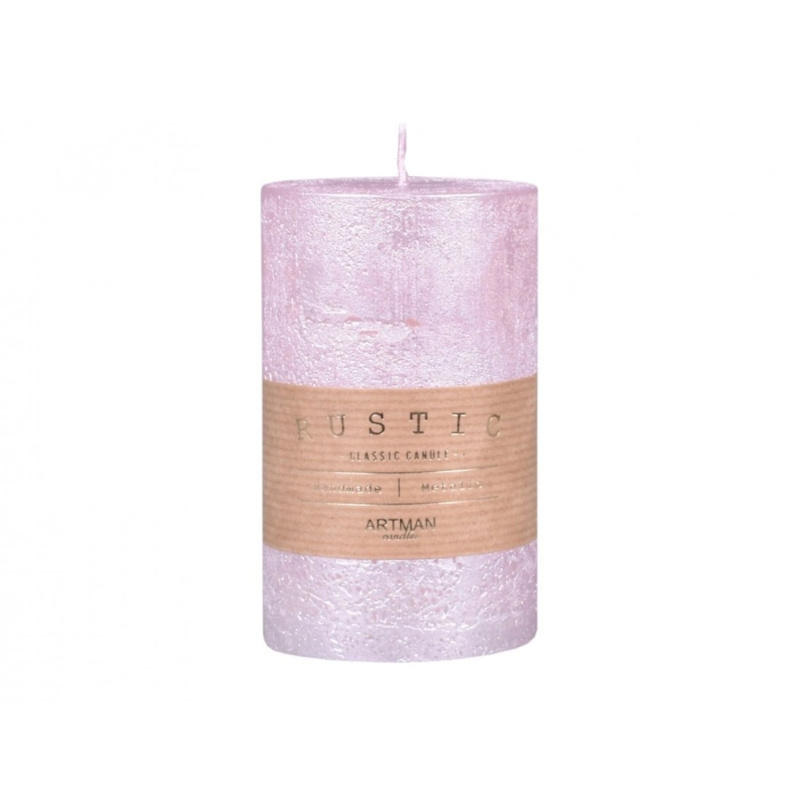 Svíčka válec rustikální, růžová, pr. 7 x 12 cm