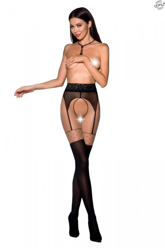Passion TI Open 003 black - Punčocháče Barva: Černá, Velikost: 1/2