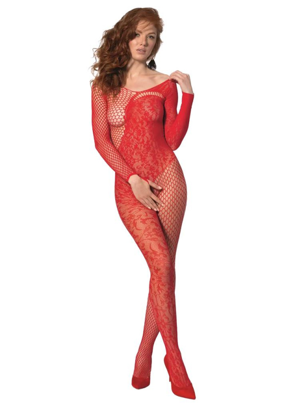 Passion BS107 red - Bodystocking Barva: Červená, Velikost: S/L