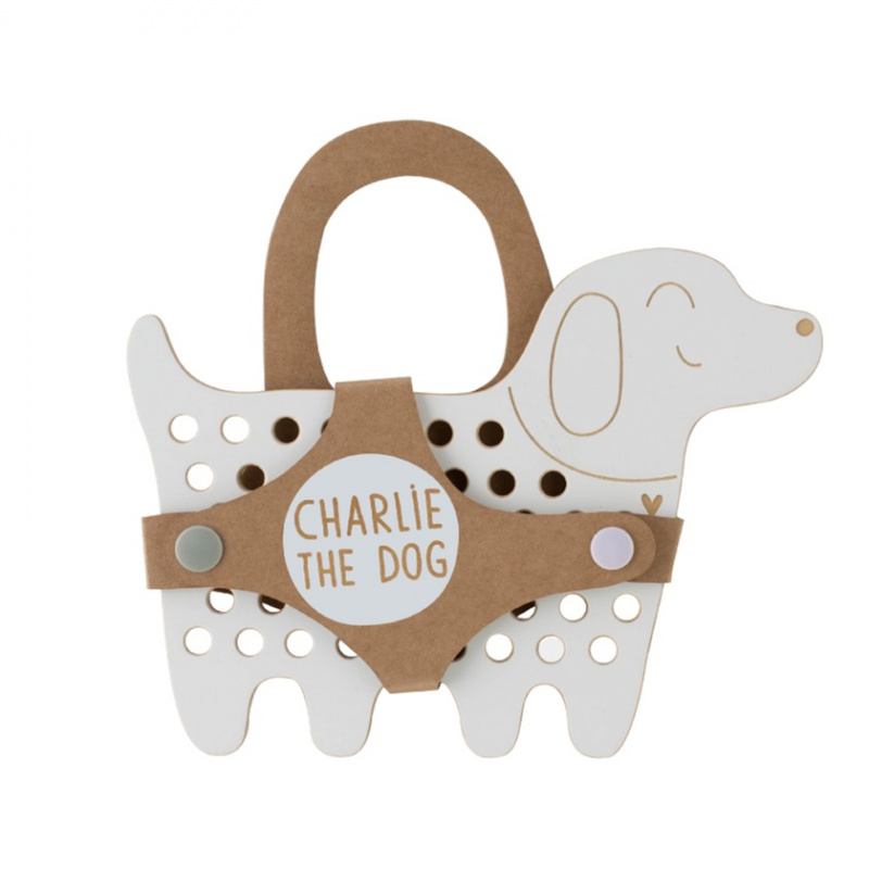Milin Big Wooden Lacing Toy Dog Charlie aktivity hračka 15 cm x 20 cm x 0,7 cm 1 ks