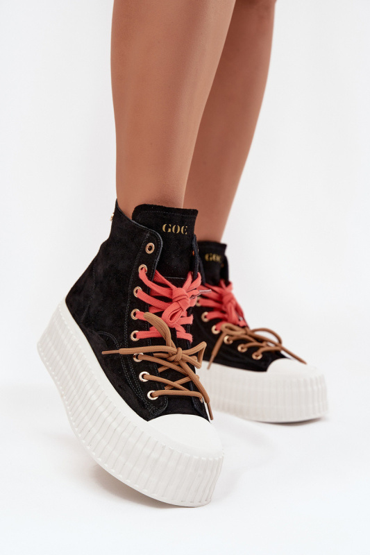 Semišové zateplené dámské tenisky na robustní platformě GOE SS2N4046 Černé 36