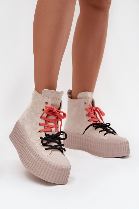 Semišové zateplené dámské tenisky na robustní platformě GOE SS2N4047 béžové 39