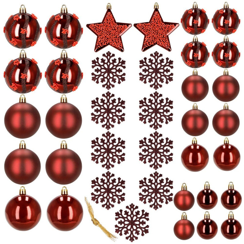 Vánoční baňky červené mix 7/6/5 cm, sada 40ks, CA1523