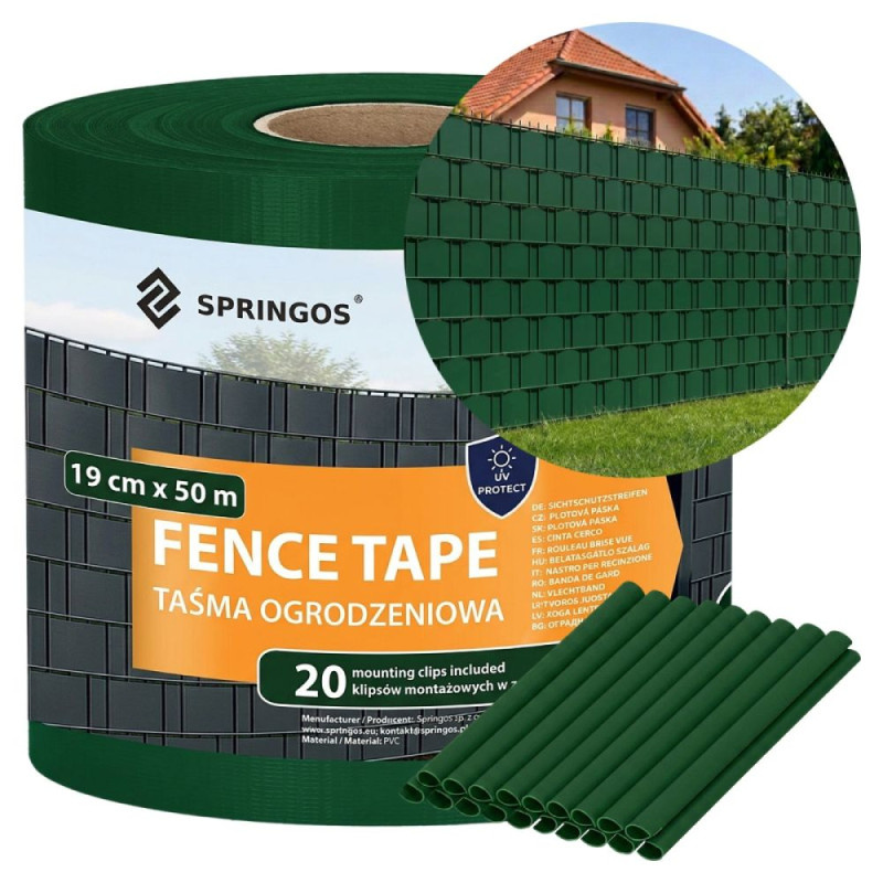 Plotová páska 19cm x 50m + spony SPRINGOS FN0011 zelená