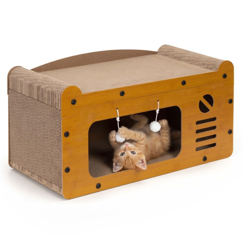 Kartonové škrabadlo pro kočky 56x27,5x30 cm SPRINGOS PA1092 hnědé