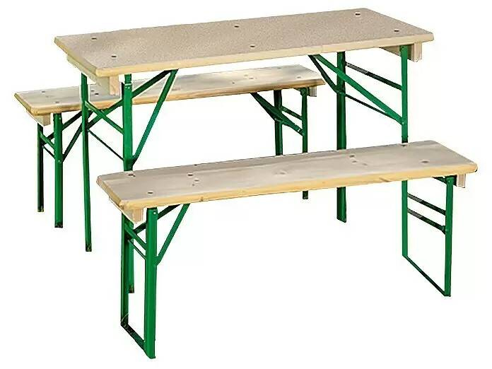 German Skládací zahradní set / stůl + 2 lavice / 110 x 50 x 77 cm / přírodní/zelená Varianta: ivi1
