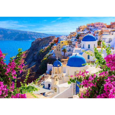 Puzzle Santorini s květinami, Řecko 1000 dílků