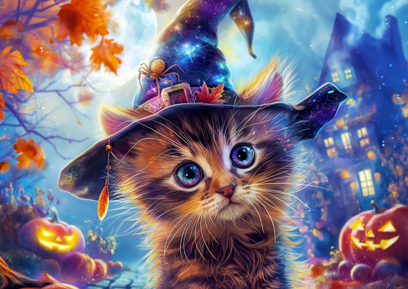 Enjoy puzzle Malá čarodějnická kočka 1000 dílků