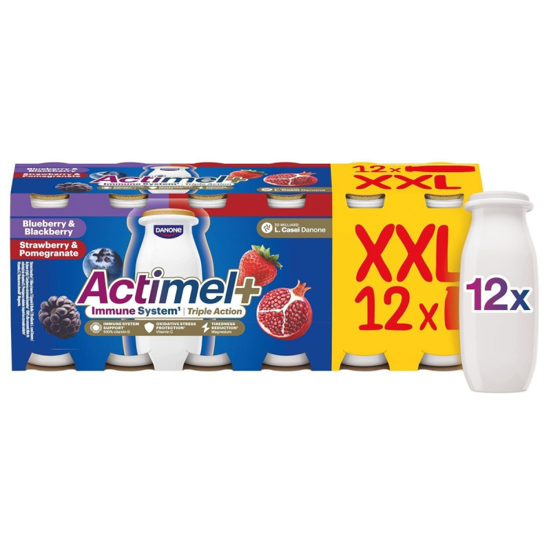 Actimel Probiotický nápoj borůvka a ostružina, jahoda a granátové jablko 12×100 g