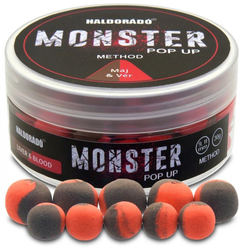 Haldorádó plovoucí boilie pop-up method monster 30 g 9+11 mm - játra krev