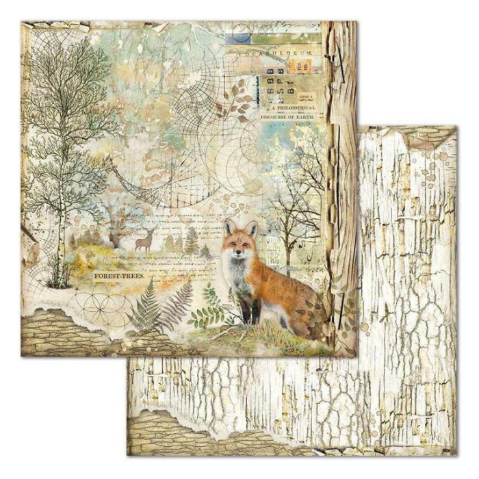 Oboustranný papír na scrapbook (1ks) Liška a kůra