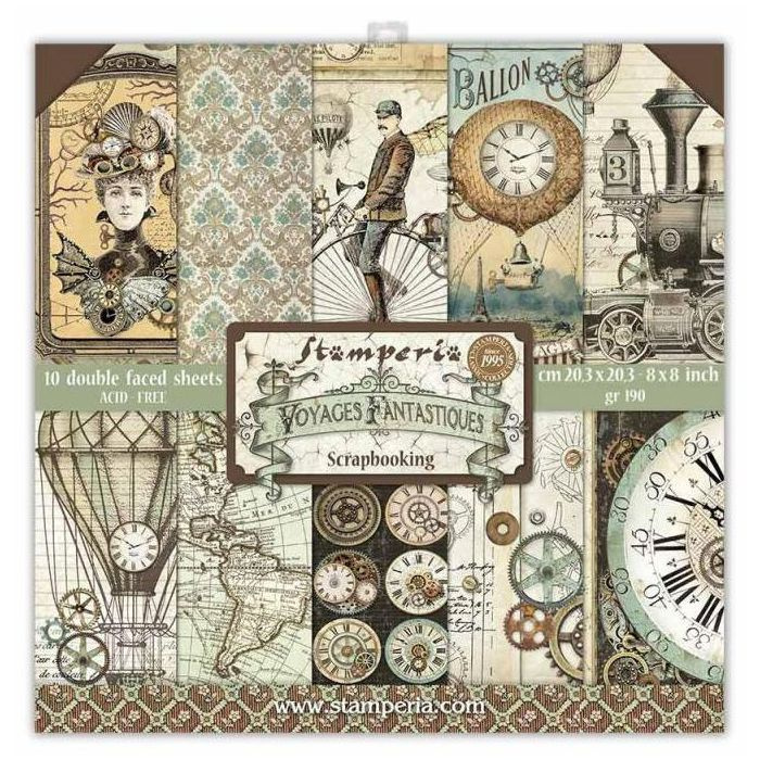 Sada oboustranných papírů 20x20cm Voyages Fantastiques (10ks)