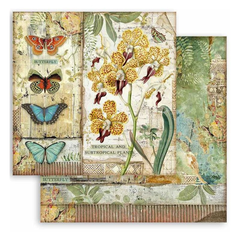 Oboustranný papír na scrapbook (1ks) Orchidej a motýlci