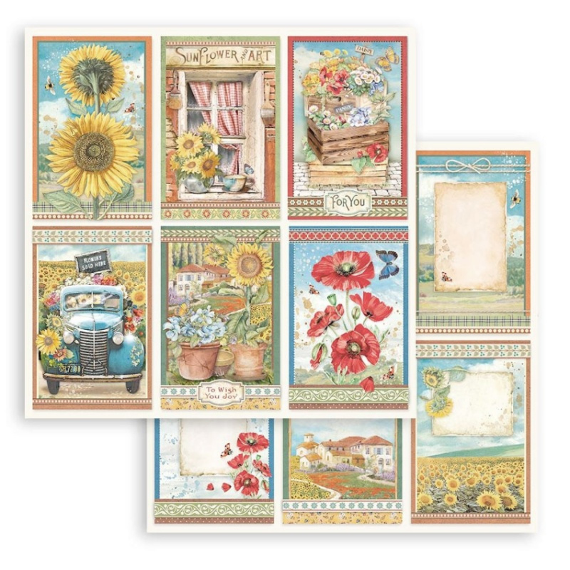 Oboustranný papír na scrapbook (1ks) Kartičky slunečnice