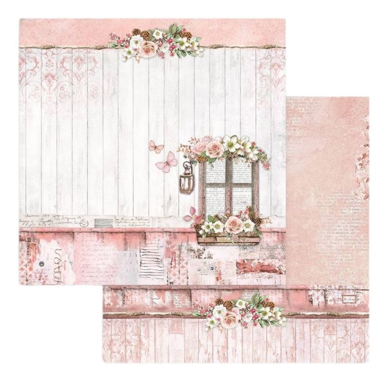 Oboustranný papír na scrapbook (1ks) Okno s květinami