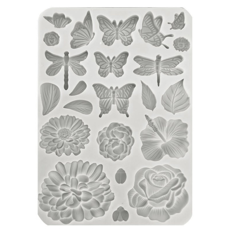 Silikonová forma na odlévání A5 - motýli a květiny