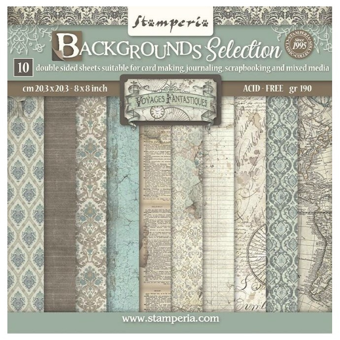 Sada oboustranných papírů 20x20cm Voyages Fantastiques (10ks)
