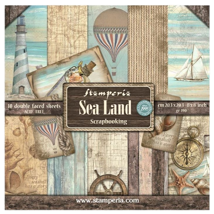 Sada oboustranných papírů 20x20cm Sea Land (10ks)