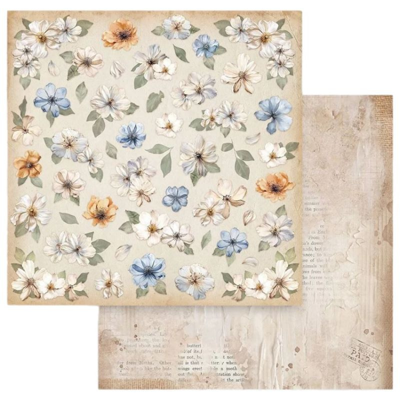 Oboustranný papír na scrapbook (1ks) Květiny a noviny