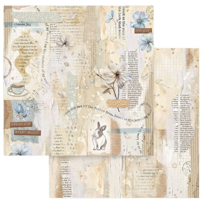 Oboustranný papír na scrapbook (1ks) Králíček a noviny