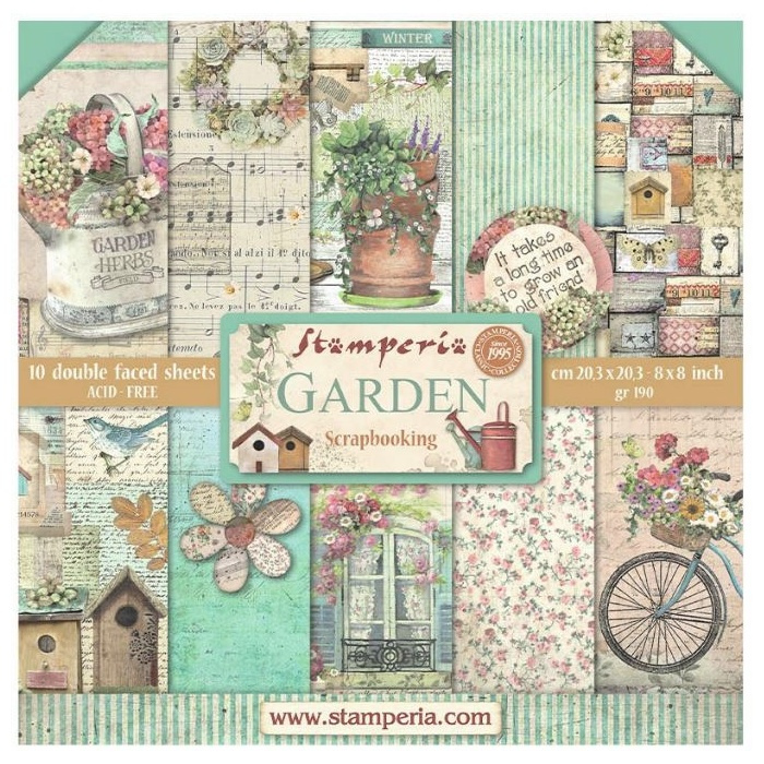 Sada oboustranných papírů 20x20cm Zahrada (10ks)