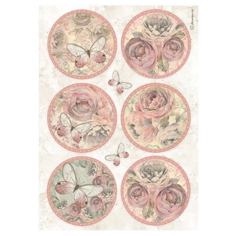 Rýžový papír Růžové růže kruhy