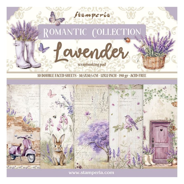 Sada oboustranných papírů 30x30cm Levandule (10ks)