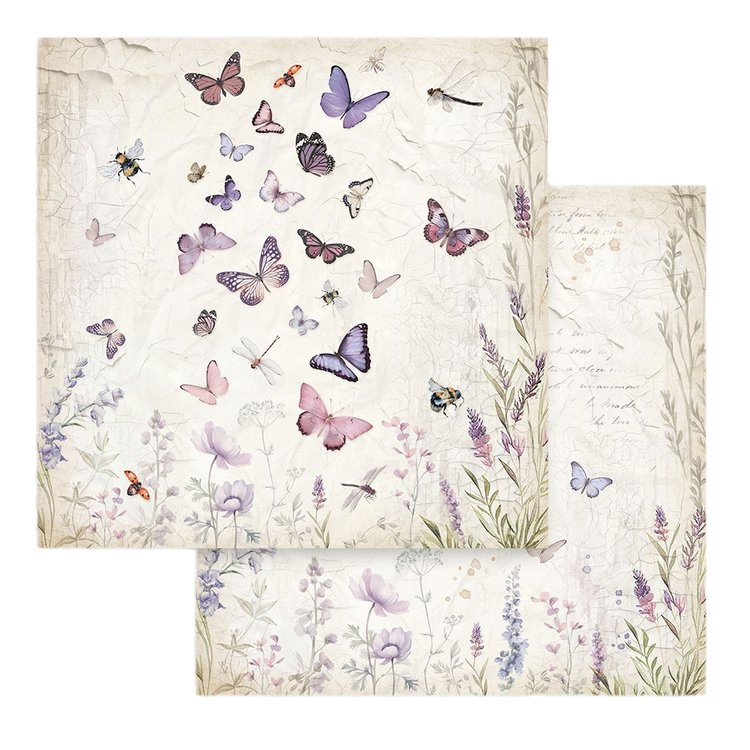 Oboustranný papír na scrapbook (1ks) Levandule a motýli