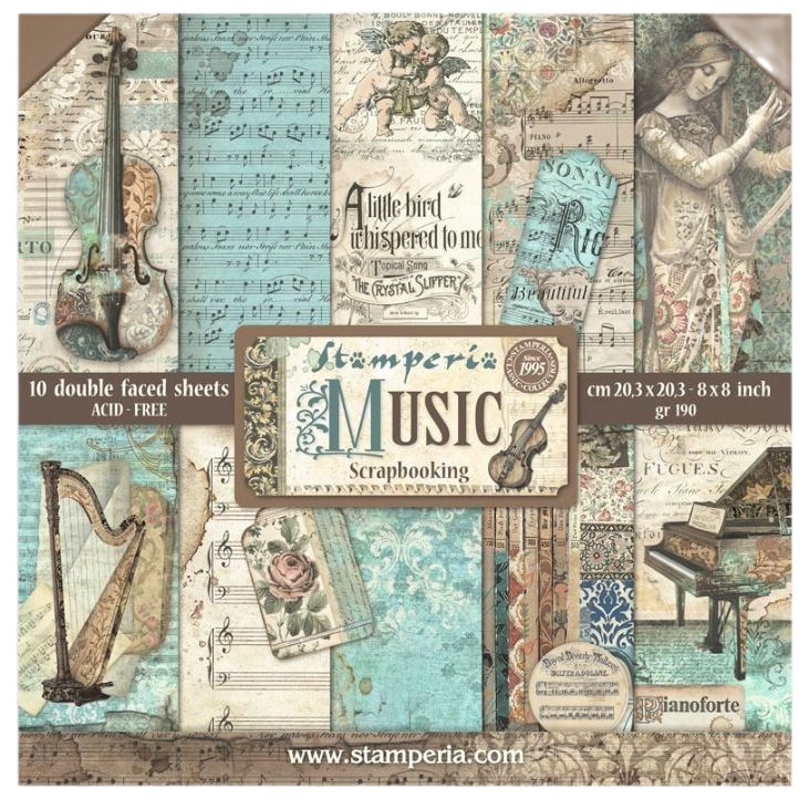 Sada oboustranných papírů 20x20cm Hudba (10ks)
