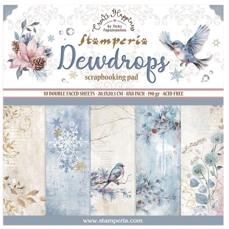 Sada oboustranných papírů 20x20cm Kapky rosy happiness (10ks)