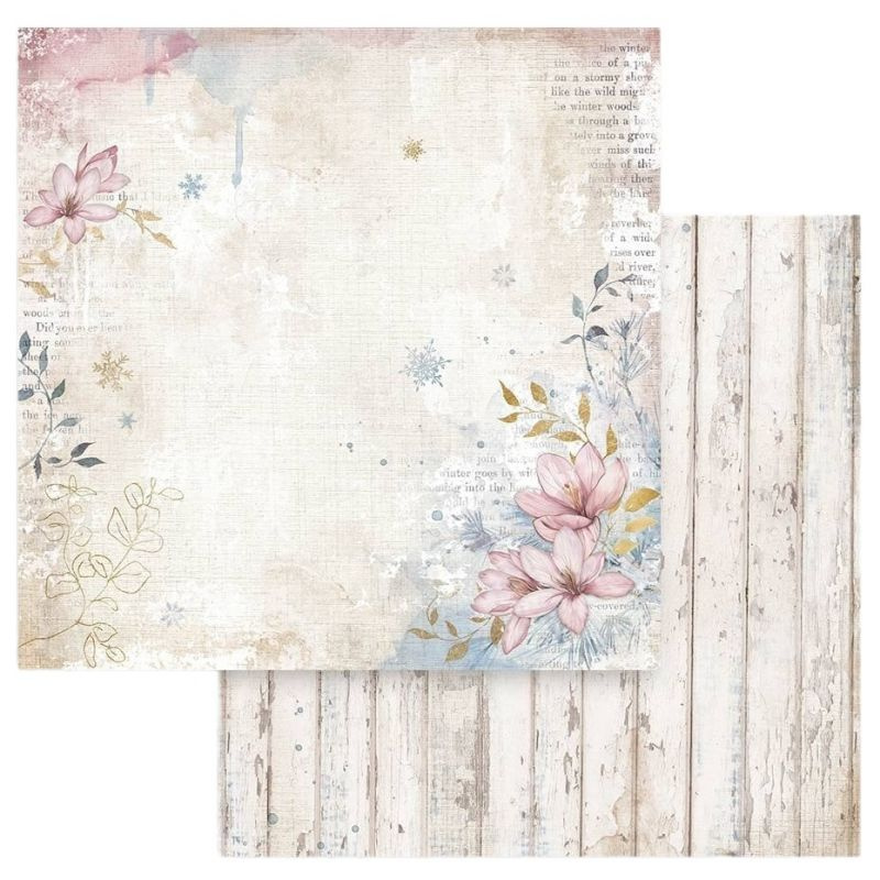 Oboustranný papír na scrapbook (1ks) Květiny a vločky happiness