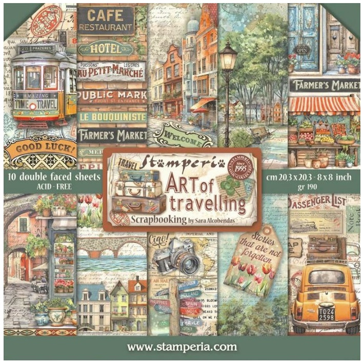 Sada oboustranných papírů 20x20cm Art of Travelling (10ks)