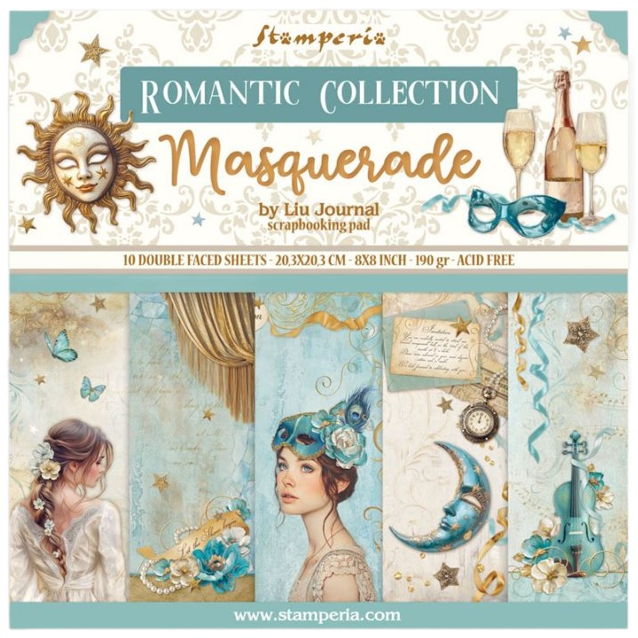 Sada oboustranných papírů 20x20cm Masquerade (10ks)