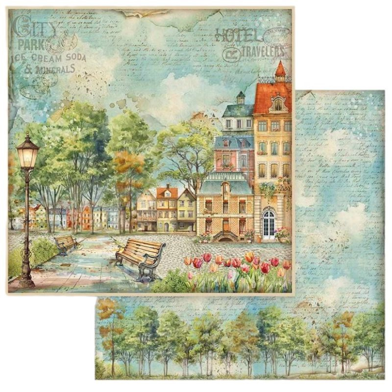 Oboustranný papír na scrapbook (1ks) Město